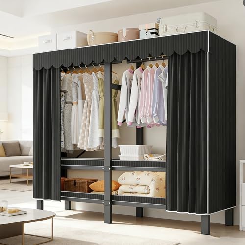 59.1in Foldable Portable Wardrobe ClosetS for Hanging Clothes (black,150cm) - Image 3