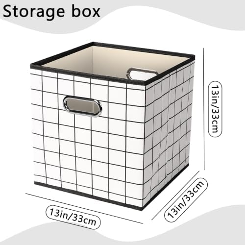 Fabric Cubby Storage Bins,13x13x13 Inches,Cube Organizer Bin Foldable Storage Boxes with Dual Handles Fabric Organizer Box and collapsible Storage basket,Set of 3,White grid - Image 2