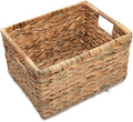 VATIMA Large Rectangular Wicker Basket with Wooden Handles for Shelves and Storage - Natural Water Hyacinth Basket for Organizing, 14.5 x 10.3 x 7.5 inches by VATIMA