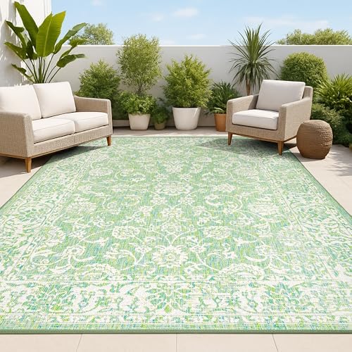 JONATHAN Y Weave Floral Indoor Outdoor Area Rug 9X12 Cream/Green, Tela Bohemian Textured for Backyard, Patio, Porch, Easy-Cleaning, High Traffic, Pet-Friendly, Non-Shedding (SMB100F-9) by JONATHANY
