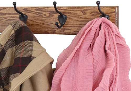 Oak Coat Rack with Oil Rubbed Bronze Hat & Coat Style Hooks (Chestnut, 15" x 3.5" with 3 Hooks) - Image 2