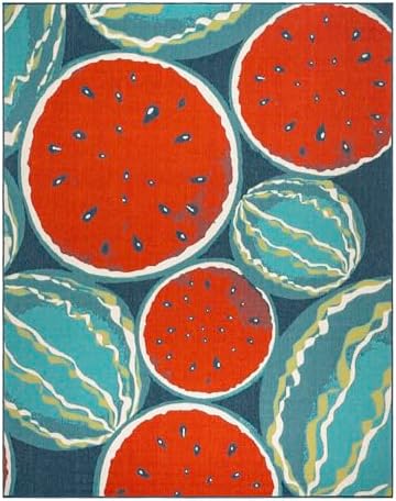 Gertmenian Premium Indoor/Outdoor Loop Area Rug - 8x10 Large, Durable, Easy-Cleaning & Non-Shedding, Ideal for High Traffic Areas in Deck Patio or Mudroom - Watermelons, Red, 19496 by Gertmenian
