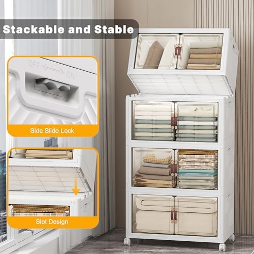 UAMFURI Stackable Storage Bins, 448QT Collapsible Drawers with Lid & Wheels - Image 3