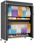 ULIFHOME P8C Max Heavy Duty Clothes Rack（With Extended Width Design） Rolling Clothing Racks for Hanging Clothes with Lockable Wheels，51.2"W x 15.8"D x 80.5"H，Load 800LBS，Black Rack with Black Cover by UlifHome