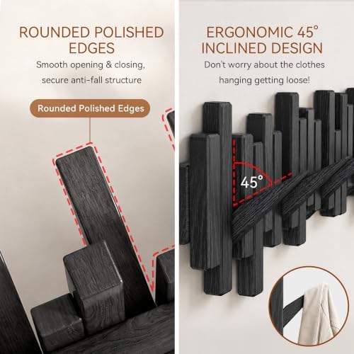 Coat Rack Wall Mount Piano Flip Down Wall Hook Rack 5 Hooks Oak - Image 4