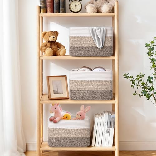 Storage Baskets for Organizing, 4 Pack Baskets for Shelves, Decorative Storage Bins for Shelves, Cotton Rope Storage Basket with Handles, Woven Basket for Storage, 13''Lx8.7''Wx7.9''H, Gradient Brown - Image 2