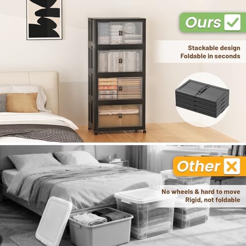 SAILUN 140Qt Stackable Storage Bins,Storage Cabinet with a Lid,4 Pack Black - Image 2