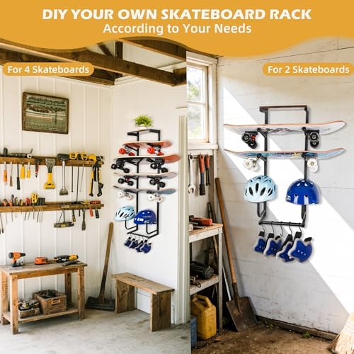 Multi Deck Skateboard Wall Mount, 2 or 4 Board Rack, Helmet Stands - Image 6