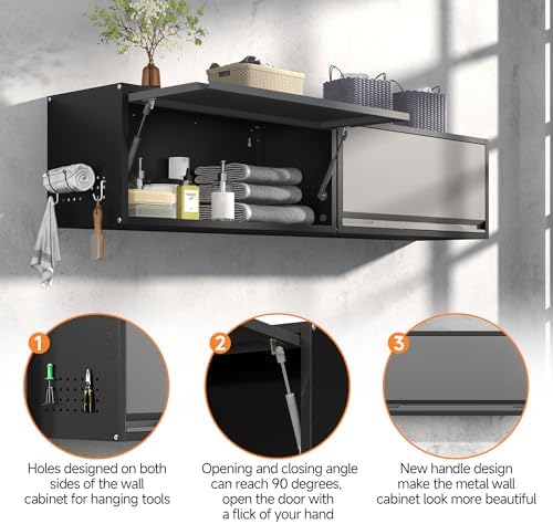Coolsun Metal Wall Cabinet, 12.6" H Garage Wall Cabinet with Up-Flip Door - Image 4
