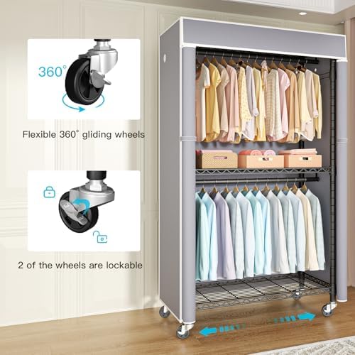 FUTASSI Black Clothing Rack with Grey Cover, P1C Rolling Closets - Image 2