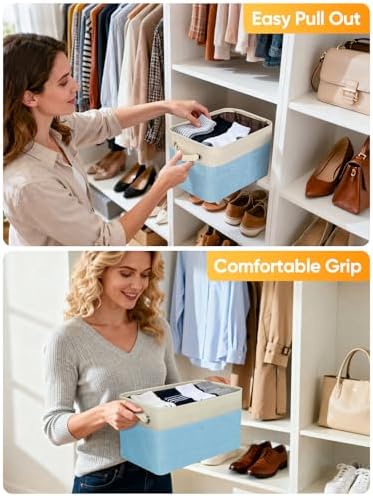 BALEINE 4 Pack Fabric Closet Storage Bins for Shelves, Linen Closet Organizers and Storage, Decorative Baskets for Organizing, Shelf, Clothes, Home, Office (Skyblue, 17''x13''x10.5'') - Image 5