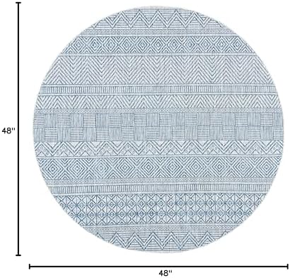 SAFAVIEH Washable Rug Outdoor Courtyard Collection - 4' Round, Grey & Navy, Non-Shedding & Easy Cleaning, Ideal for Patio, Backyard, Mudroom (CY8196-36812) - Image 6