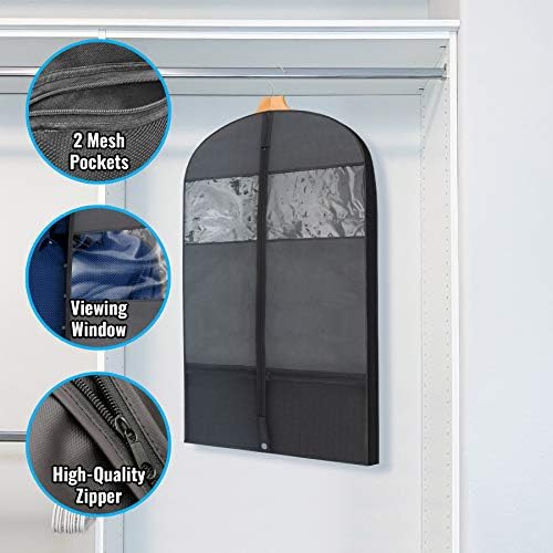 Plixio Gusseted Garment Bags Suit Bag for Travel and Clothing Storage of Dresses, Dress Shirts, Coats— Includes Zipper Pockets and Large Transparent Window (10 Pack: 43" x 24" x 3.4") - Image 2