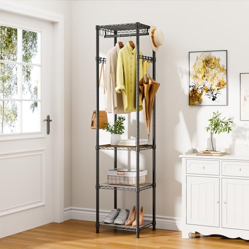 R1 Clothes Rack Heavy Duty, Clothing Racks for Hanging Clothes, Garment Rack with Storage Shelves, Small Coat Rack Freestanding for Entryway, Hallway, Bedroom, Max Load 448 Lbs, Black - Image 3