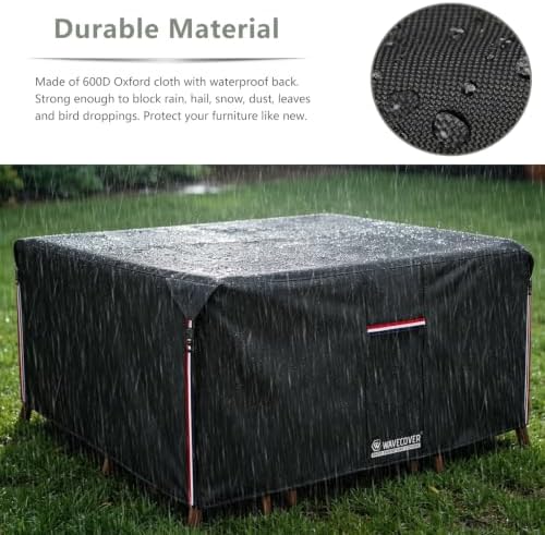 Outdoor Furniture Covers, 600D Heavy Duty Waterproof Outdoor Dining Table and Chairs Cover — 88L x 62W x 28H inch, All-Weather Protection Patio Furniture Cover, Black - Image 5