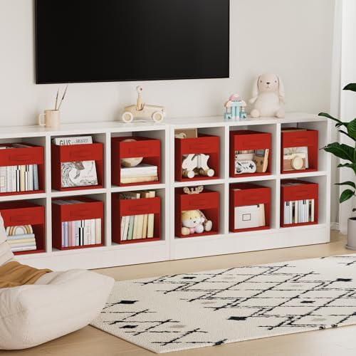 DIMJ Cube Bins, 12.2-Inch Storage Bins Cubes with Window, 6 Packs Collapsible Storage Bins with Handles, Closet Storage Baskets for Organizing Living Room, Office,8 Pack,Red - Image 6