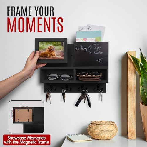 Spacelog Key and Mail Holder for Wall with Chalkboard – Magnetic Photo Frame Key Holder Wall Mount, Black, Dual Storage & Cupboards Mail and Key Organizer for Wall - Image 3