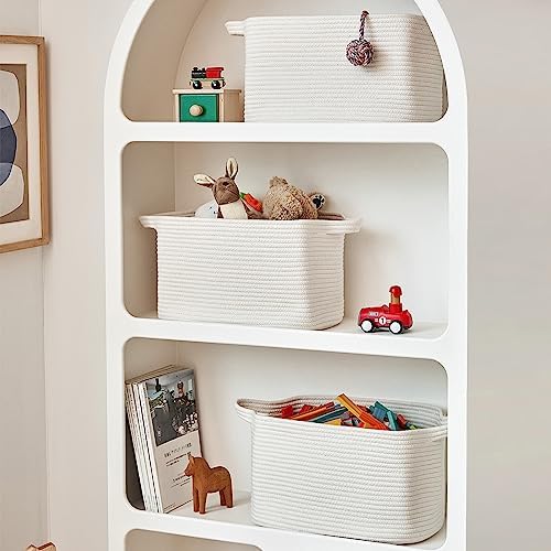 R RUNKA Cotton Rope Basket Set of 3 (15"x10.2"x9.1") - Rectangle Storage Bins - Versatile Toy Storage Organizer - Perfect for Kids, Dog Toys, Books, Shelves - White - Image 5