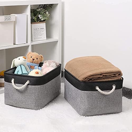 TheWarmHome Organization and Storage Basket for Organizing - 17x14x10 inch Large 3 Pack Collapsible Storage Bin for Shelves, Fabric Basket for Gifts Empty Organizer Gift Closet (Black & Grey) - Image 3