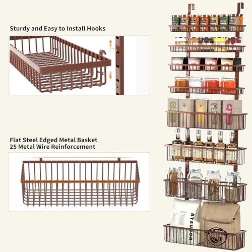 Moforoco Over The Door Pantry Organizer, Pantry Door Organizer Shelves, Kitchen Organizers and Storage, Hanging Basket Wall Spice Rack Seasoning Shelves, Laundry Room Bathroom accessories（Brown ） - Image 2