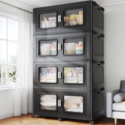 BROVIEW 1200 Qt Extra Large Stackable Storage Bin with Lids, 4 Pack Black by BROVIEW-EnjoytheArtofLife