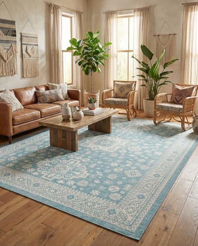 Rugs.com - Outdoor Aztec Rug – 10' x 13' 1 Aqua Indoor/Outdoor Rug – Weather Resistant and Washable, Perfect for Patios, Decks, and Porches by Rugscom