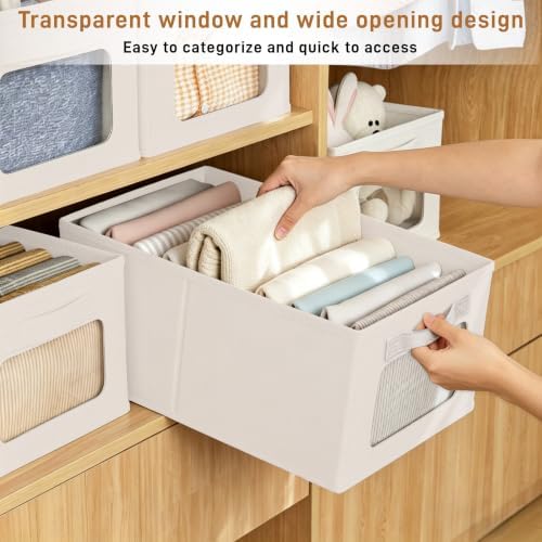 Linen Closet Organizers and Storage 8 Packs-Fabric Storage Bins with Clear Windows,Closet Baskets for Organizing Clothes, Pants, Towels - Image 3