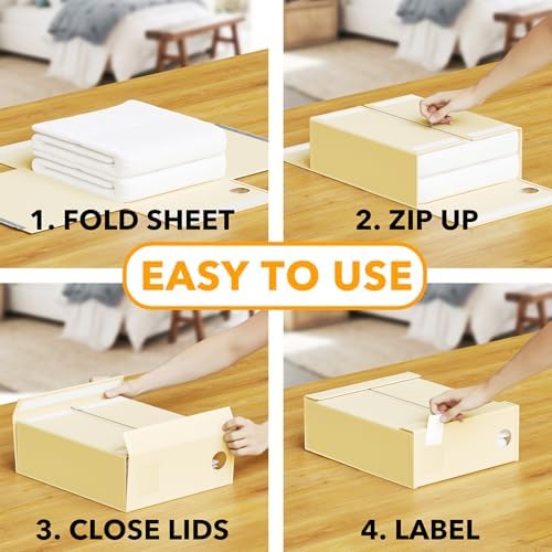 SpaceAid 12 Pack Bed Sheet Organizers and Storage, Foldable Organizer for Linen Closet, Set Folder Keeper With Window XL (Queen & King Size) Bedding Container (Beige) - Image 3