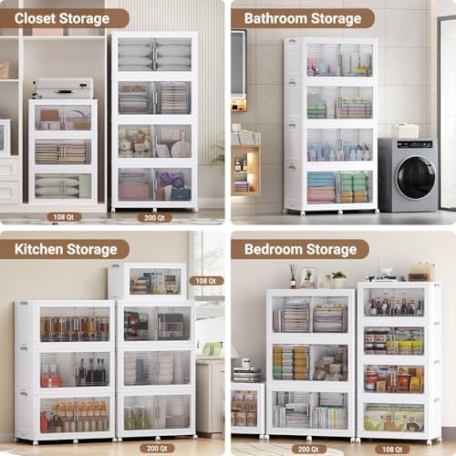 BROVIEW 600 Qt Stackable Storage Bins Foldable Cabinet, V40 White 3-Pack - Image 6