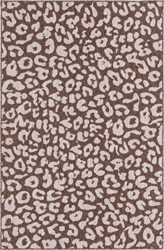 Unique Loom Outdoor Safari Collection Area Rug - Leopard (5' 3" x 7' 10" Rectangle, Brown/ Light Brown) - Image 2