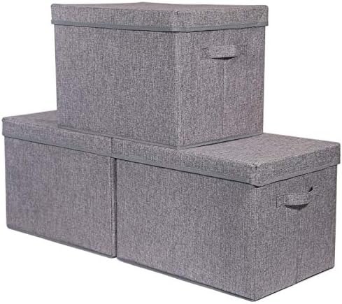 TENABORT 3 Pack Large Foldable Storage Box with Lids Fabric Storage Cube Organizer Cloth Containers Bins Baskets for Closet Clothes Clothing Bed Room by TENABORT