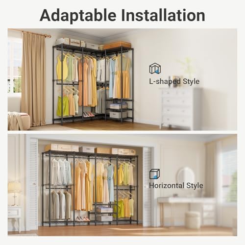 VIPEK L40 Corner Clothes Rack, Heavy Duty L-Shaped Freestanding Closet, Metal Clothing Rack, Corner Wardrobe for Hanging Clothes, 53.75" L x 38" W x 76.4" H, Load Capacity 1110 LB, Black - Image 3