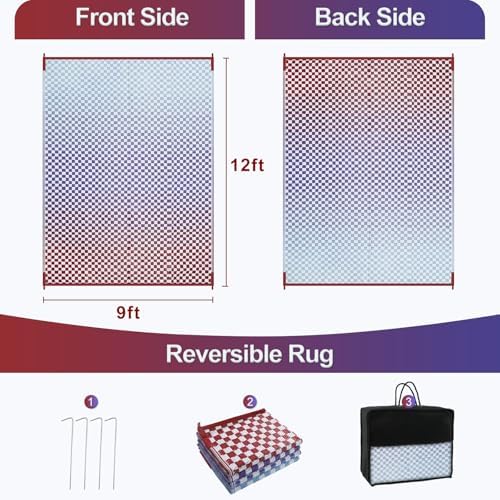 Wonniatr 9x12 Outdoor Rug Waterproof - Plastic Straw Outdoor Patio Rugs Clearance, Blue Purple Extra Large Portable Mat for RV Camping, Lightweight Colorful Gradient Outside Deck Carpet - Image 2