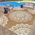 Yamaziot Waterproof Outdoor Rug 9x12 ft, Reversible Plastic Straw Rug for Patio Clearance, Camping, RV Mat, Large Outside Rug Carpet for Porch, Deck, Backyard, Balcony, Picnic (Brown) by Yamaziot