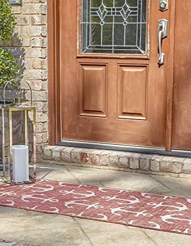 Unique Loom Outdoor Coastal Collection Area Rug - Ahoy (2' x 7' 10" Runner, Rust Red/ Ivory) - Image 4