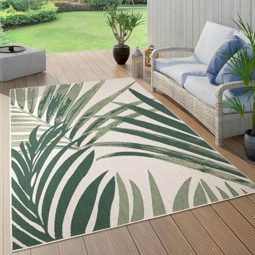 Paco Home Tropical Outdoor Rug Palm Tree & Jungle Design Flatweave in Green Beige, Size: 7'10" x 11'2" by PacoHome