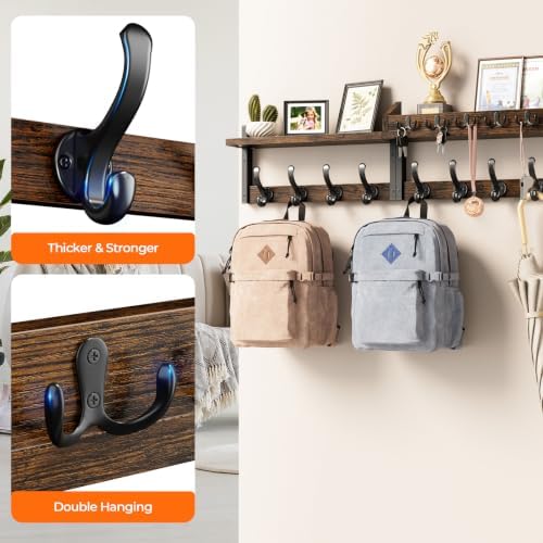 Evermagin 35" Coat Rack Wall Mount with Shelf for Entryway, Rustic Brown - Image 6
