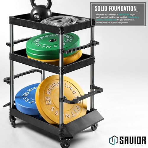 Savior Equipment Mobile Tackle Station 16 Fishing Rod Holder Cart w/Wheels, Adjustable Rack For Different Rod & Reel, 3-Level Fishing Gear Storage Pole Organizer For Garage Home Indoor Use, Black - Image 5