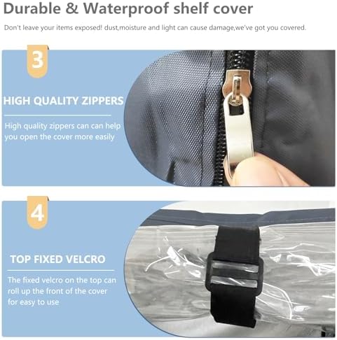 Waterproof Shelf Cover,600D Heavy Duty Dustproof Storage Wire Rack Covers,Outdoor Shelving Covers for Wire Shelves with Zipper 36''x14''x72'',Clear Front. - Image 7