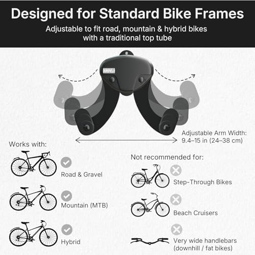 Bike Wall Mount - Horizontal Wall Hanger, Adjustable Design for Road, Mountain and Hybrid Bikes up to 48.5 lbs - Space-Saving Bike Rack for Garage or Apartment - Sturdy Indoor Bicycle Storage - Image 4