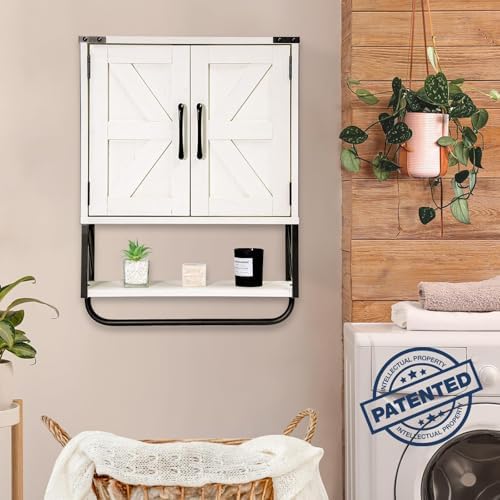 RUSTOWN Farmhouse Medicine Cabinet with 2 Barn Door & Towel Bar Rack - Image 4