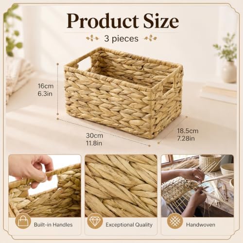 Suzile 3 Pack Wicker Storage Baskets, Water Hyacinth, M - Image 2