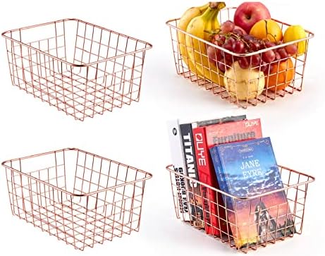 Wire Storage Basket Organizer Bin Baskets for Kithen Cabinets Freezer Bedroom Bathroom (2, Rose Gold) - Image 6