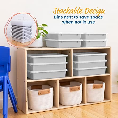 ECR4Kids Letter Size Plastic Tray Organizer with Lids, Small, Storage Bins, Light Grey, 10-Piece - Image 6