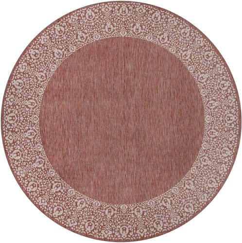 Unique Loom Outdoor Border Collection Area Rug - Floral Border (13' Round Rust Red/Ivory) - Image 2