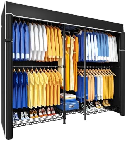 Ulif E12C Pro Heavy Duty Closet Organizer System，Freestanding Clothing Rack, Adjustable Garment Rack 71" W x 16" D x 76.5" H Holds 960 lbs, Black Rack with Black Dustproof Cover by Ulif
