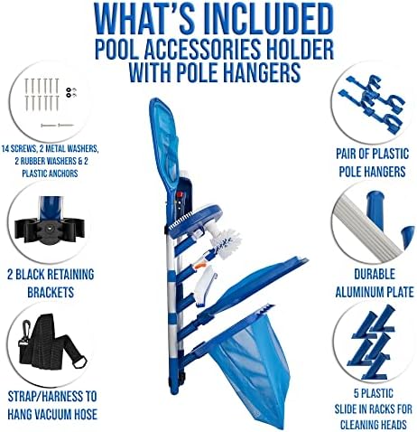 Swimming Pool Accessories Holder, Fence Hooks for Pool Equipment Organizer, Pool tool storage rack for Pool Skimmer Pole Hanger Pool Maintenance Vacuum hose Storage Pool Hooks for Poles - Image 2