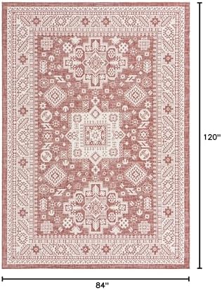 Rugs.com Outdoor Aztec Collection Rug – 7' x 10' Rust Red Flatweave Rug Perfect for Living Rooms, Large Dining Rooms, Open Floorplans - Image 2