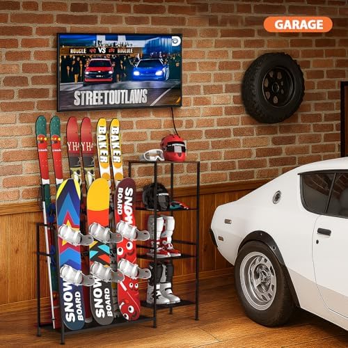 Freestanding Snowboard Rack, 4 Pair Ski, 3 Pack Snowboard, Boot, Pole, Goggles, Snowboard Gear, Ski Rack for Garage - Image 6