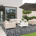 9' x 12' Plastic Straw Rug, Outdoor Patio Rug, RV Large Floor Mat for Outdoors, RV, Patio, Backyard, Deck, Picnic, Beach, Trailer, Camping, (Black&White | Parquet) by Unknown